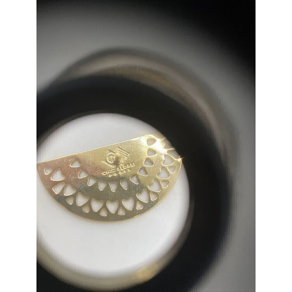 Chic Alors Paris Gold Tone Half Moon Filigree Pink Enamel Detail Earrings Boho
